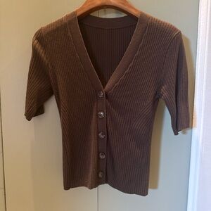 Brown Ribbed Button-Up Cardigan